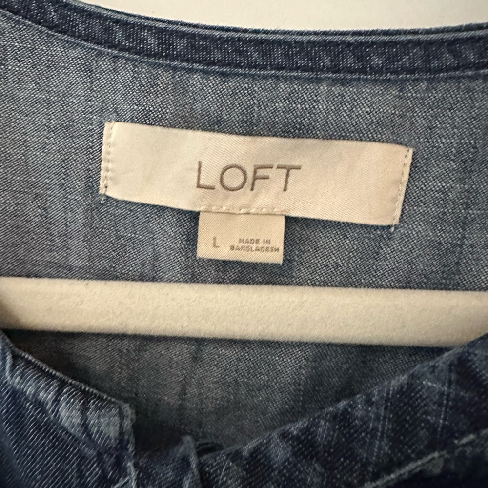 LOFT Denim Blue Tie-Front Short Sleeve Dress - Picture 2 of 5